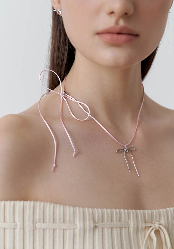 Romance Ribbon String Necklace (PINK)
