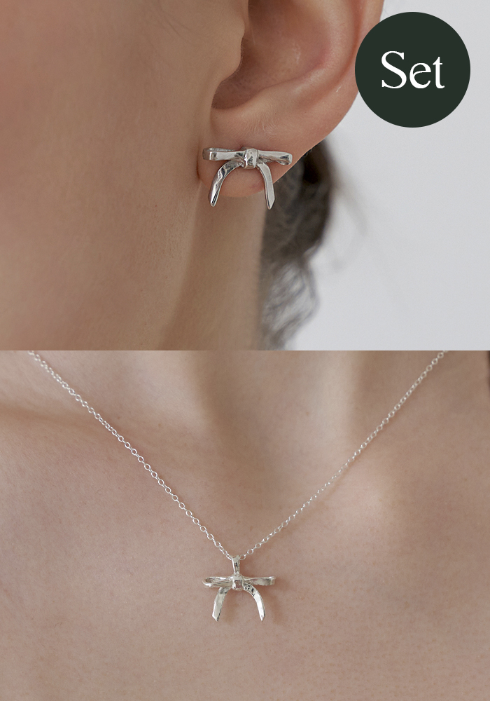 [SET] Romance Mini Ribbon Earring + Romance Mini Ribbon Necklace